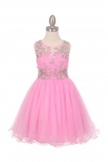 Pink Sleeveless Tulle Junior Bridesmaid Dress with Exquisite Beading Design
